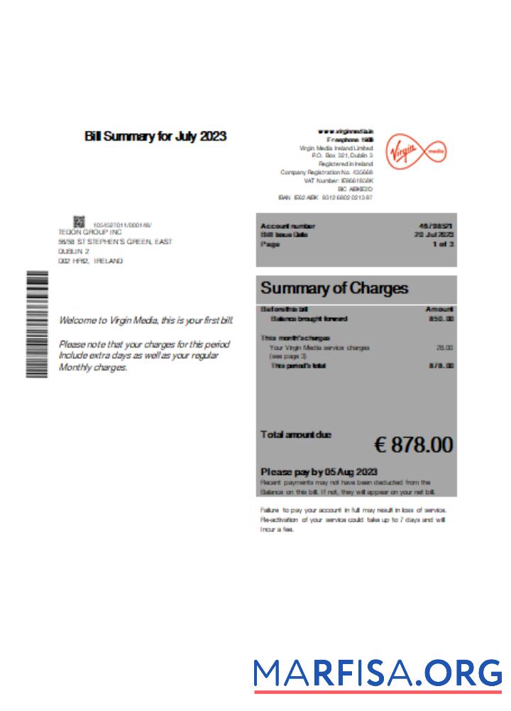 Printable Virgin Media business bill, SCR real example